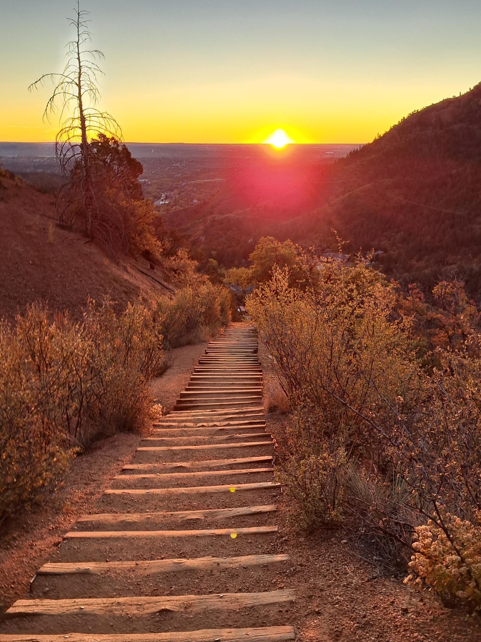 peaceful sunrise with steps or path