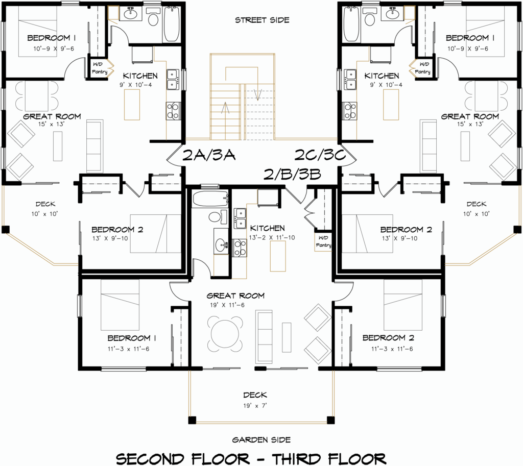 10 unit apartment building second & third floor plan