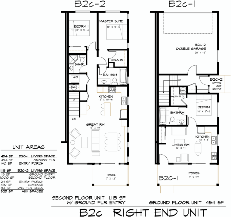 Floor Plans B2c, B3t Ohana Circle: Townhomes 2 Story with Garages